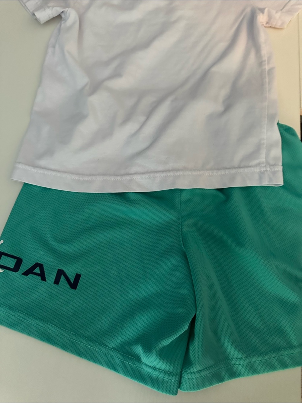 Jordan White Tee with Teal Jumpman Accent & Teal Shorts - Picture 4 of 6